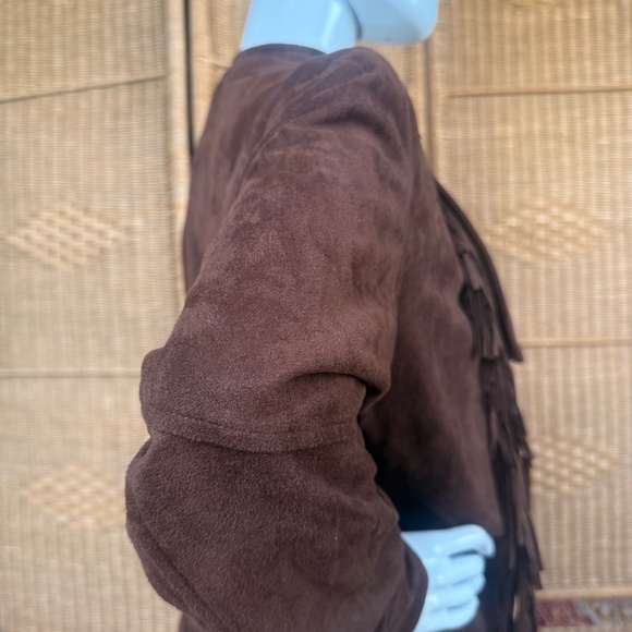 Vintage Fringe Faux Suede Brown Jacket Size L - Picture 7 of 14